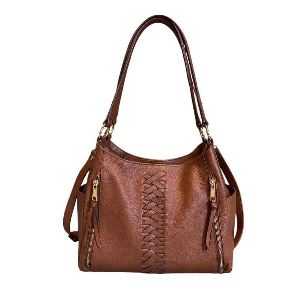 Lodis Alivia Leather Tote Bag Brown Whipstitch Shoulder Crossbody Purse